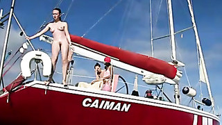 Redhead Skinny Dipping Off A Boat