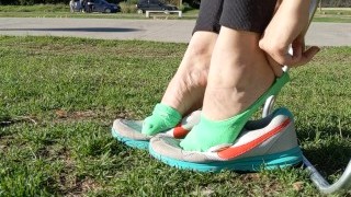 Shoeplay With Sneakers At The Park -- Preparing Smelly Socks For Shipping