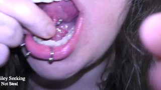 Nerdy BBW Cleans Tongue Web Piercings