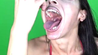 Girl Ugly Teeth Swallows Gummies