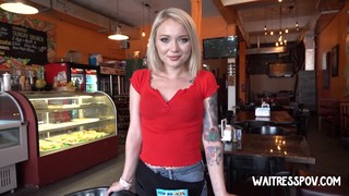 Pretty Waitress Dakota Skye Gives A Blowjob And Gets Laid For Cash