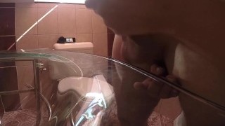 HandJob And Rimming In Hotel Toilet Cum On Glass View From 2 Cameras