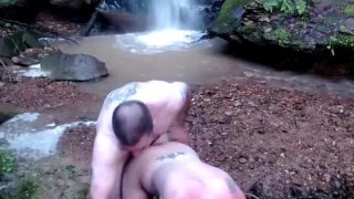 Pegged Him Outdoors Under A Waterfall Then I Get Double Penetration!