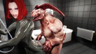 Skyrim Demon And Latex Catsuit Women In The Bathroom