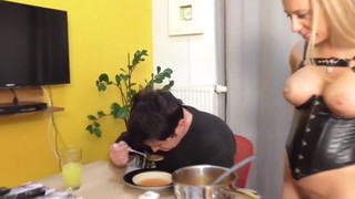 Dominatrix Spits And Pisses In His Soup!