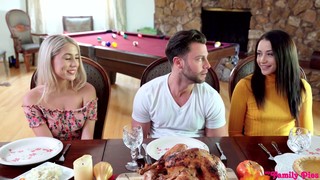Small Titted, Blonde Honey Is Getting Banged During A Family Lunch And Eating Pussy Along The Way
