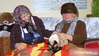 Granny Lesbians Playing With Natural Tits And Masturbating Hairy Pussy With Dildo