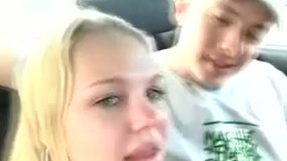 Lovely And Cute Blonde Young Chick In The Car Ready To Suck Dick