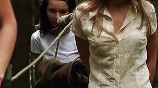 Two Innocent Girls Caught By Lesbian Huntress And Tied Up