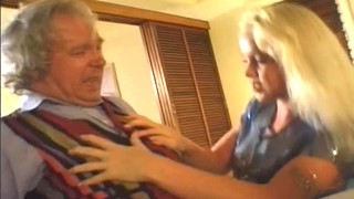 Horny Blond Fucks This Grandpa, While Two Other Babes Share A Hard Cock