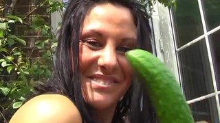 Naughty Babe Crystel Lei Drills Her Pussy With A Big Cucumber