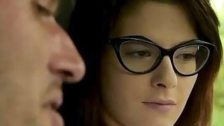 Petite Teen Brunette With Glasses, Sara Bell Is Getting Fucked In The Ass, During A Threesome