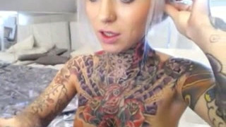 All Tattooed Buxom Bright Amateur Blond Head Masturbates Her Pierced Cunt