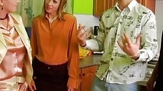 Experienced Blonde And Her Best Friend Ride The Dick In The Kitchen