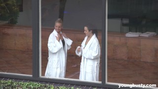 Taking Their Robes Off For A Steamy Fuck In The Shower