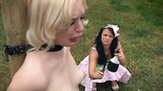 Tied Up Blonde Dresden Gets Her Pussy Punished In The Garden