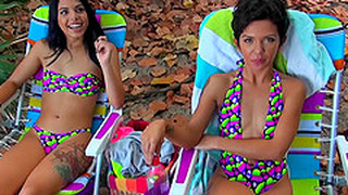 Cuties In Colorful Swimsuits Picked Up For A Wild Threesome