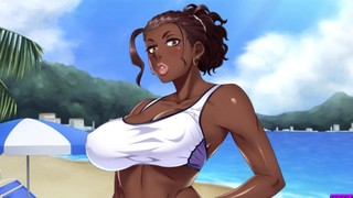 Busty Black Chick Drools On A Delicious Cock On The Beach