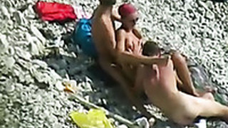 Sexy Chick And Two Horny Dudes Enjoy Foreplay On The Beach When I Spy Them