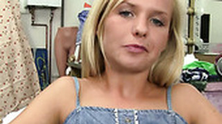 Giggling Short Haired Blondie Bella Lets The Dude Plays With Sweet Tits And Rub Her Clit