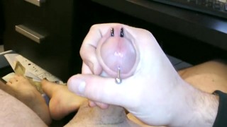 Jerking My Hard Pierced Cock With Cumshot With Closeup On Piercings