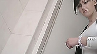 Cute Brunette White Girl Flashes Her Ass In The Toilet