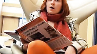 Nasty And Ugly Redhead Bitch Is Fingering Her Pussy In A Library