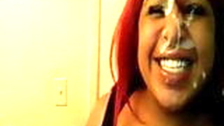 Sexy Ebony Floozy With Red Hair Gets Thick Messy Facial