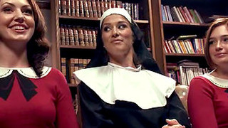 Sexy Nun Dominates Two Sexy Babes In School Uniform