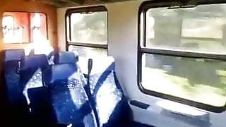 Wife With Glass Suck On Train