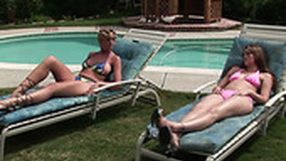 Two Horny Lesbians Are Toying Each Others Tasty Looking Shaved Pussies By The Poolside